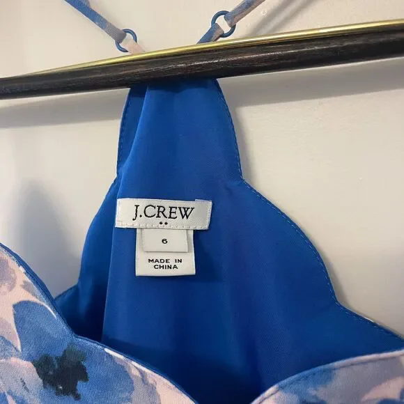 J.Crew Women's Blue Floral Scalloped Dressy Cocktail Cami Tank Top Size S/6 - Picture 6 of 8